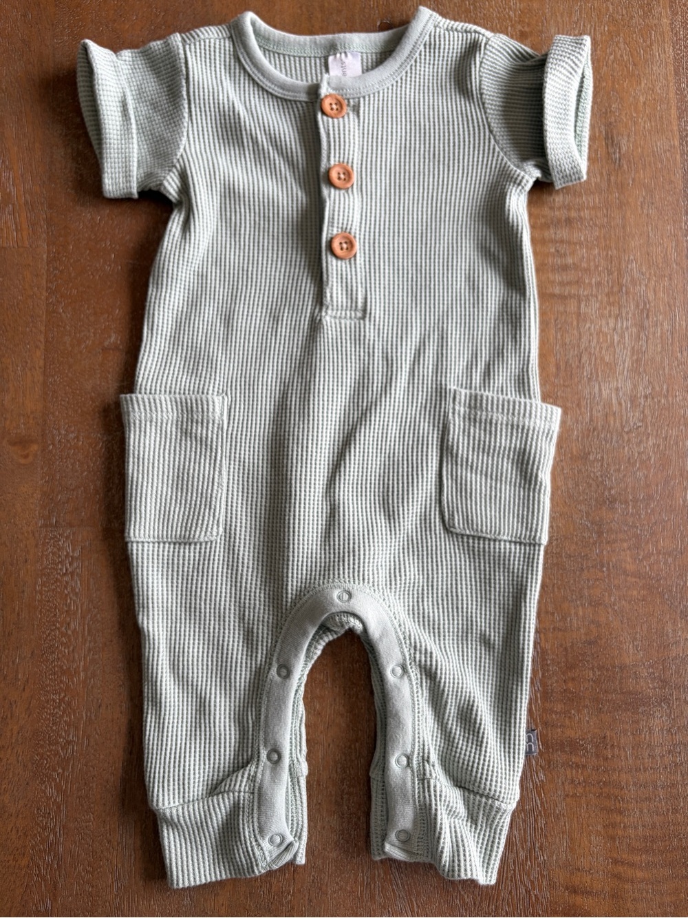 Baby Ribbed Short-Sleeve Footie in Sage Green